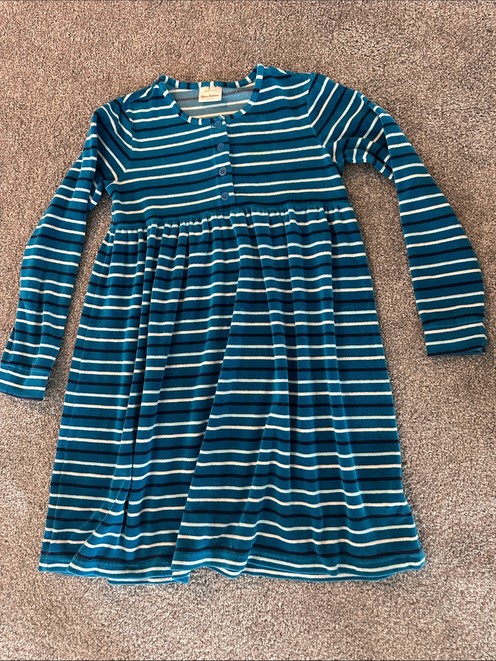Hanna Andersson Teal and White Striped Long-Sleeve Knit Dress